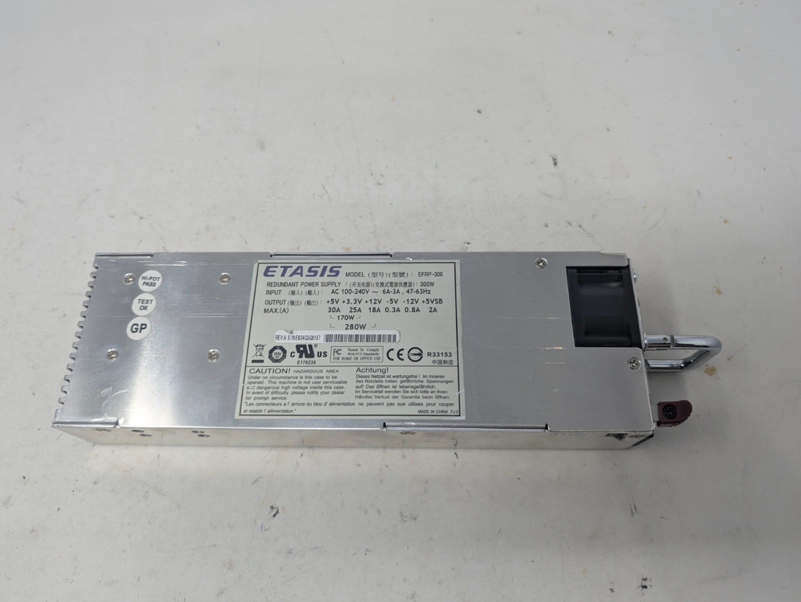 Etasis EFRP-300 300W Redundant Power Supply Module Untested (246)