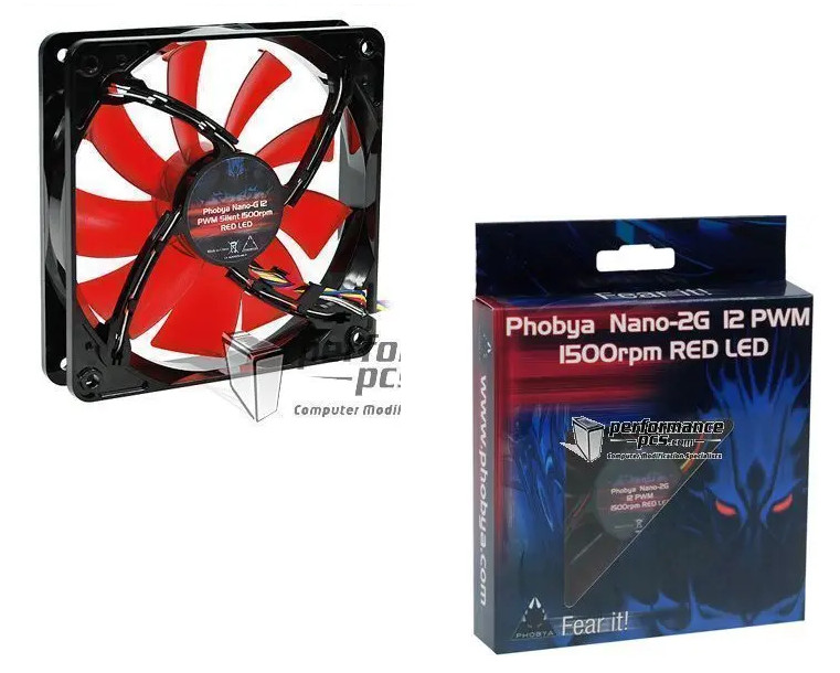 Phobya Nano-2G 12 PWM Silent 1500rpm Red LED 120x120x25mm 78266 4049469101763