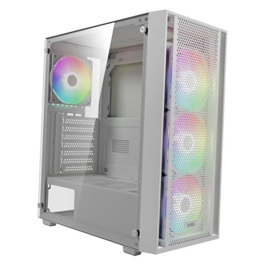 White ATX Mid Tower Gaming Computer PC Case with Side Tempered AURA GC2 E WH A