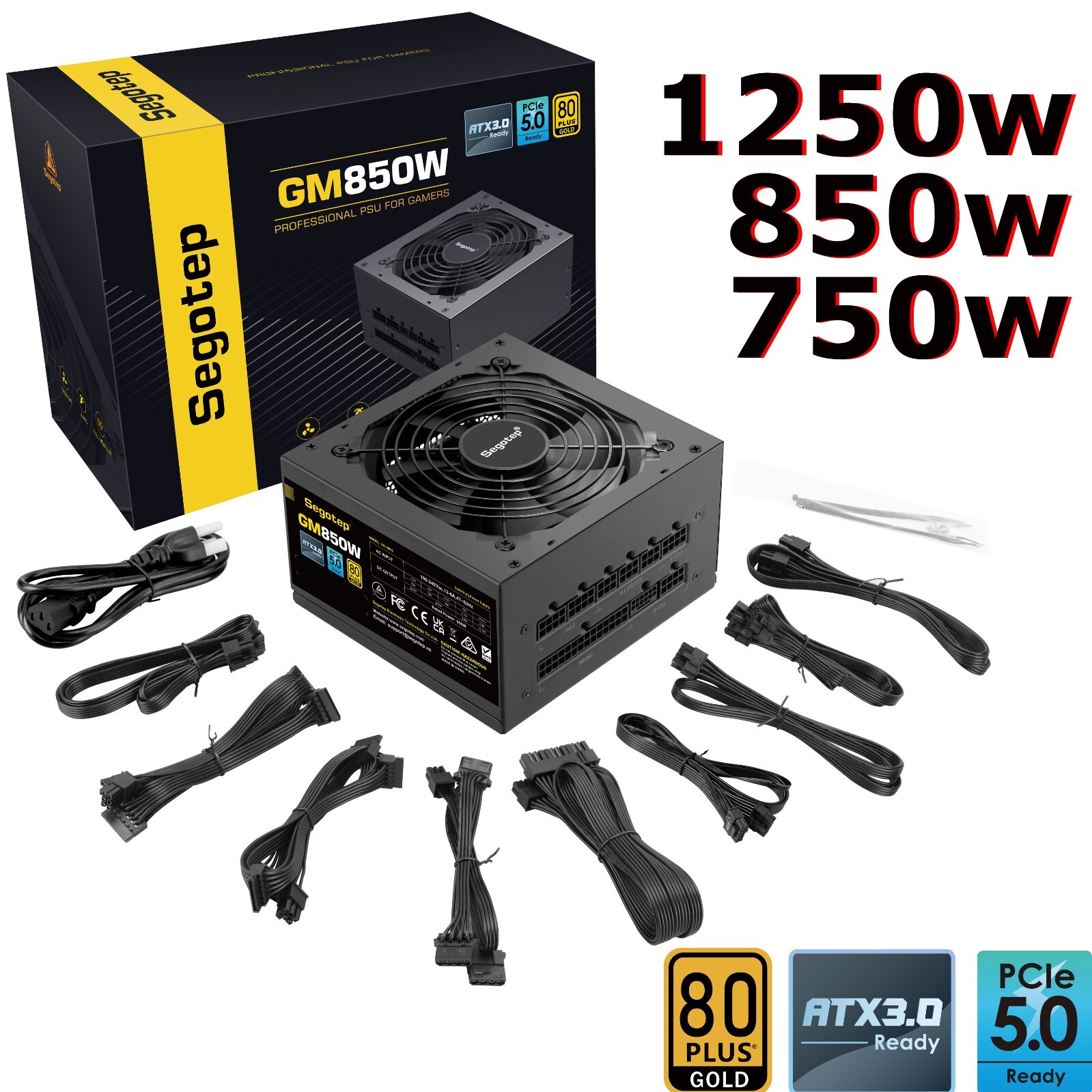 Segotep 850W ATX 3.0 Gaming Power Supply PCIe 5.0 Full Modular 80 Plus Gold PSU