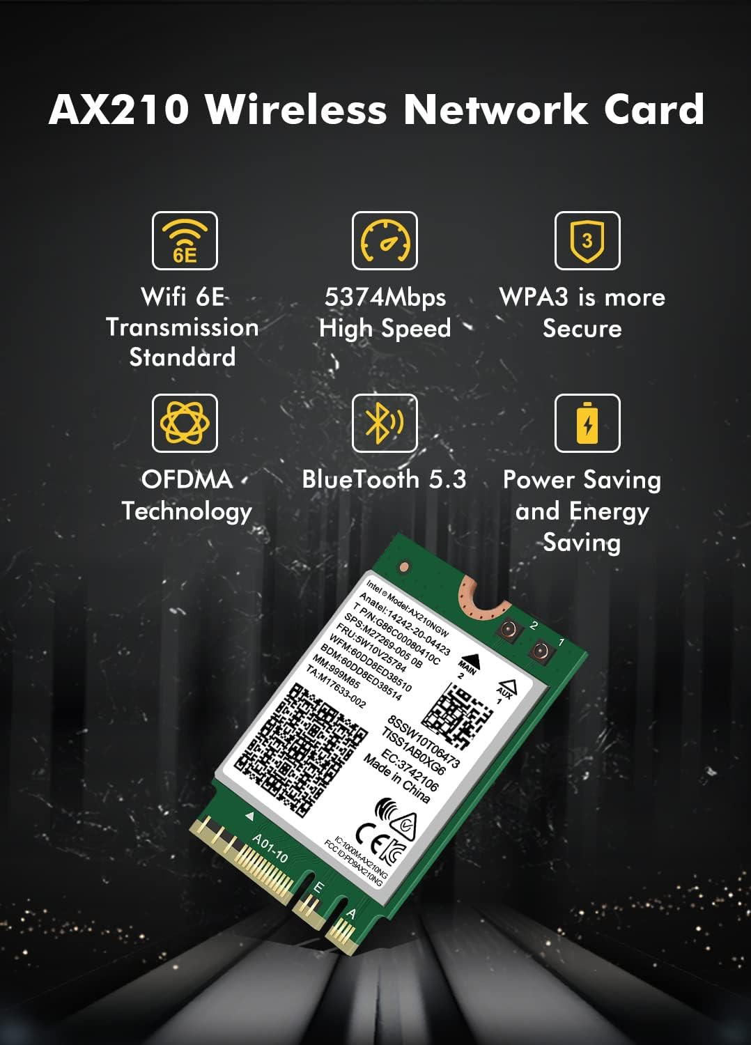 Wifi 6E Wireless Card Intel AX210 NGW Bluetooth 5.3 Tri-Band 5400Mbps Network Ad