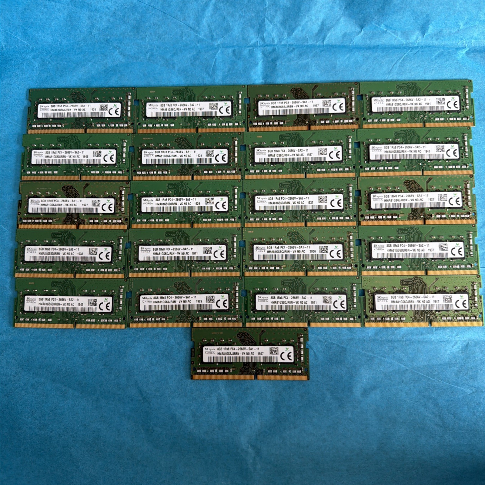Sk Hynix 8GB lot Of 21 (168gb Total)1Rx8 PC4-2666V Laptop Memory Tested/working