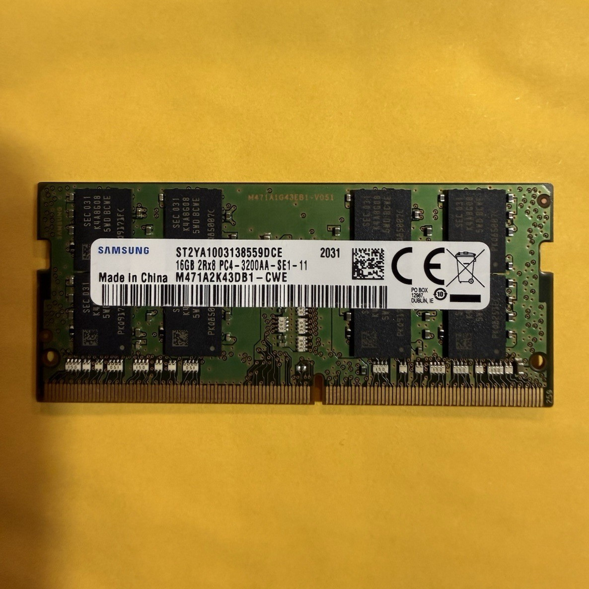 Samsung 16GB DDR4 3200MHz Laptop RAM 2Rx8 PC4-3200AA SODIMM M471A2K43DB1-CWE