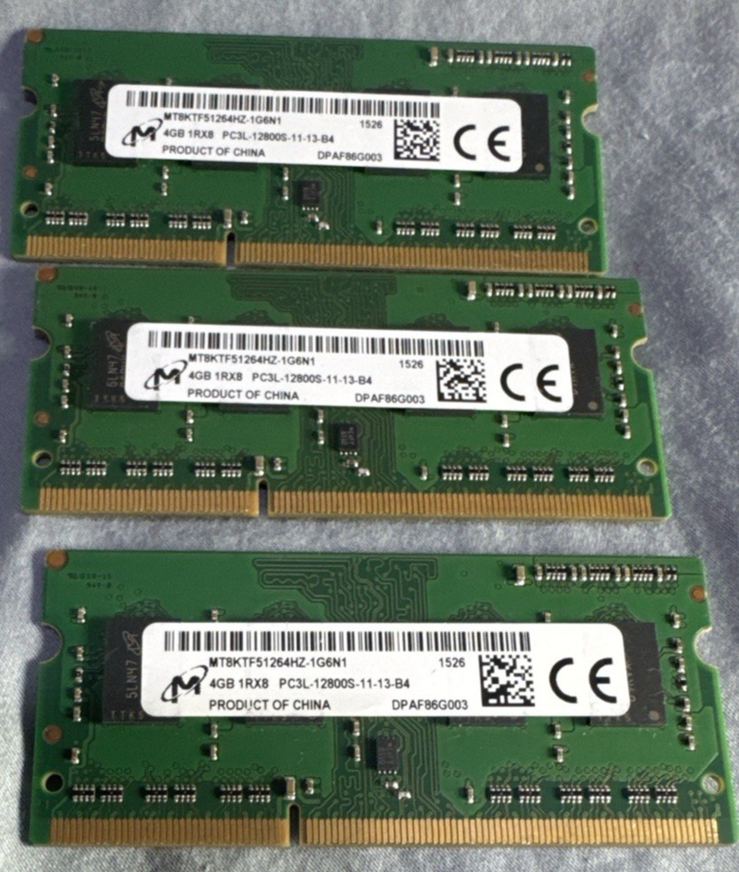 Micron 12GB 3x4GB DDR3L 1600MHz PC3L 12800S 1Rx8 Laptop RAM Kit Free ship