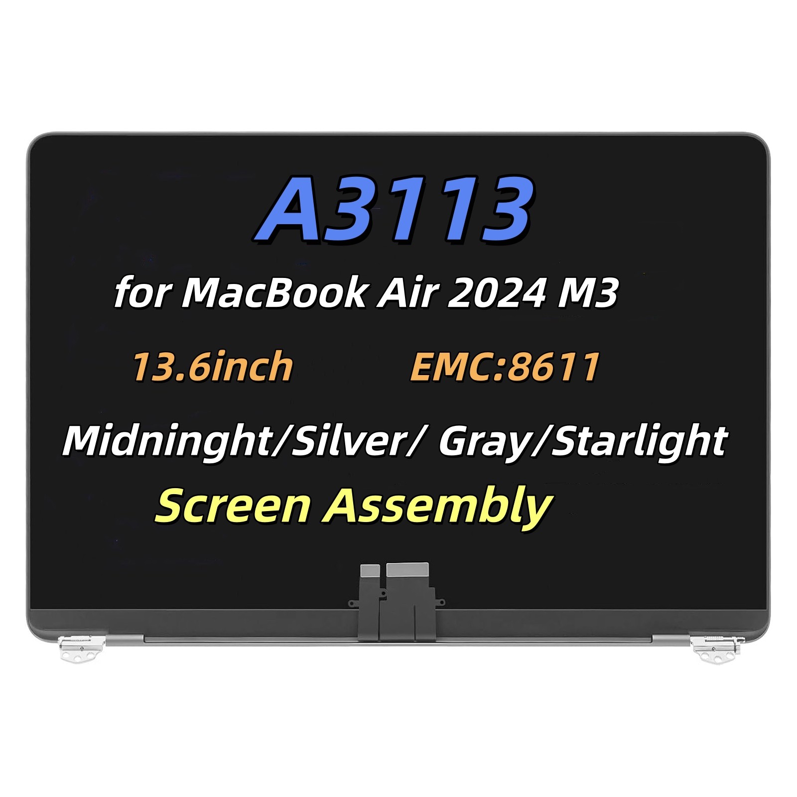Midnight LCD Screen Replacement Assembly for Macbook Air M3 2024 A3113 Display