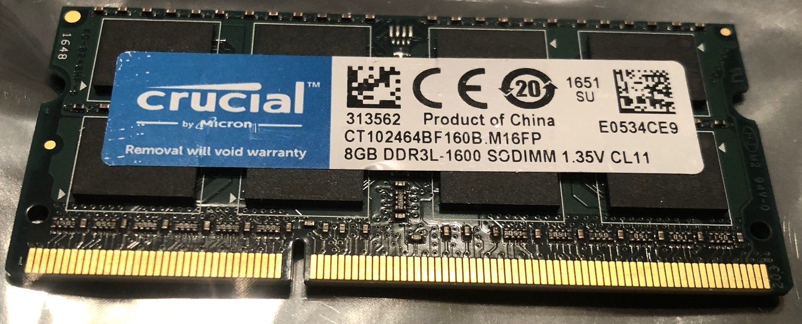 CRUCIAL 8GB DDR3L 1600 SODIMM CT10246BF160B M16FP LAPTOP MEMORY