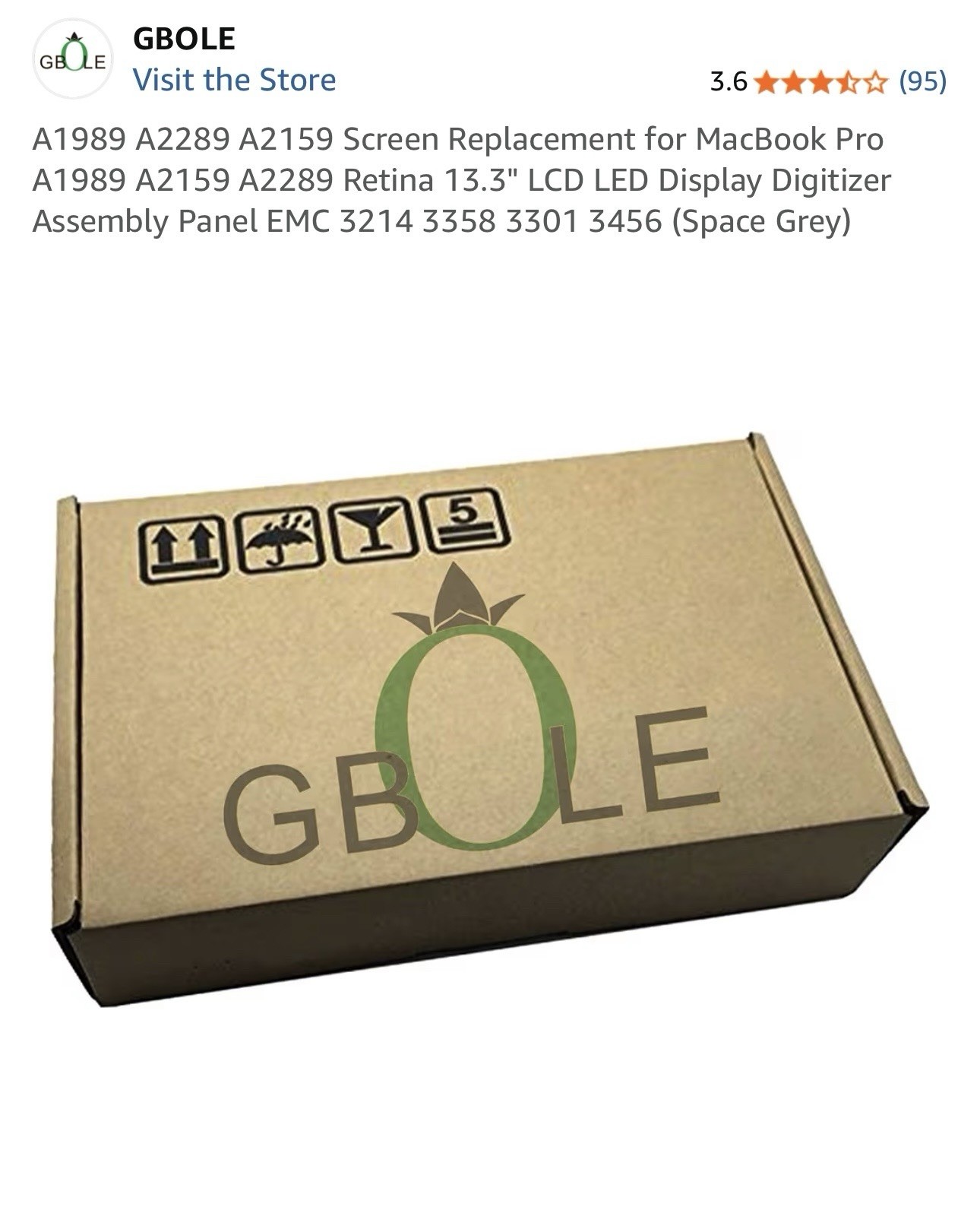 GBOLE MacBook Pro 13.3″ LCD Panel A1989/A2159/A2289 Glossy Space Gray