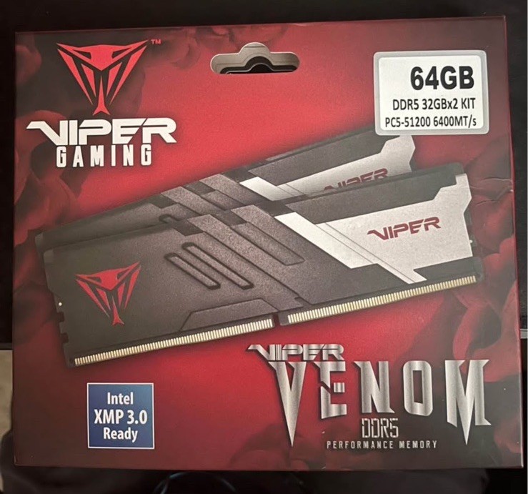 Patriot Viper Venom 64GB (2x32GB) DDR5 6400 (PC5 51200 Desktop Gaming Memory C32