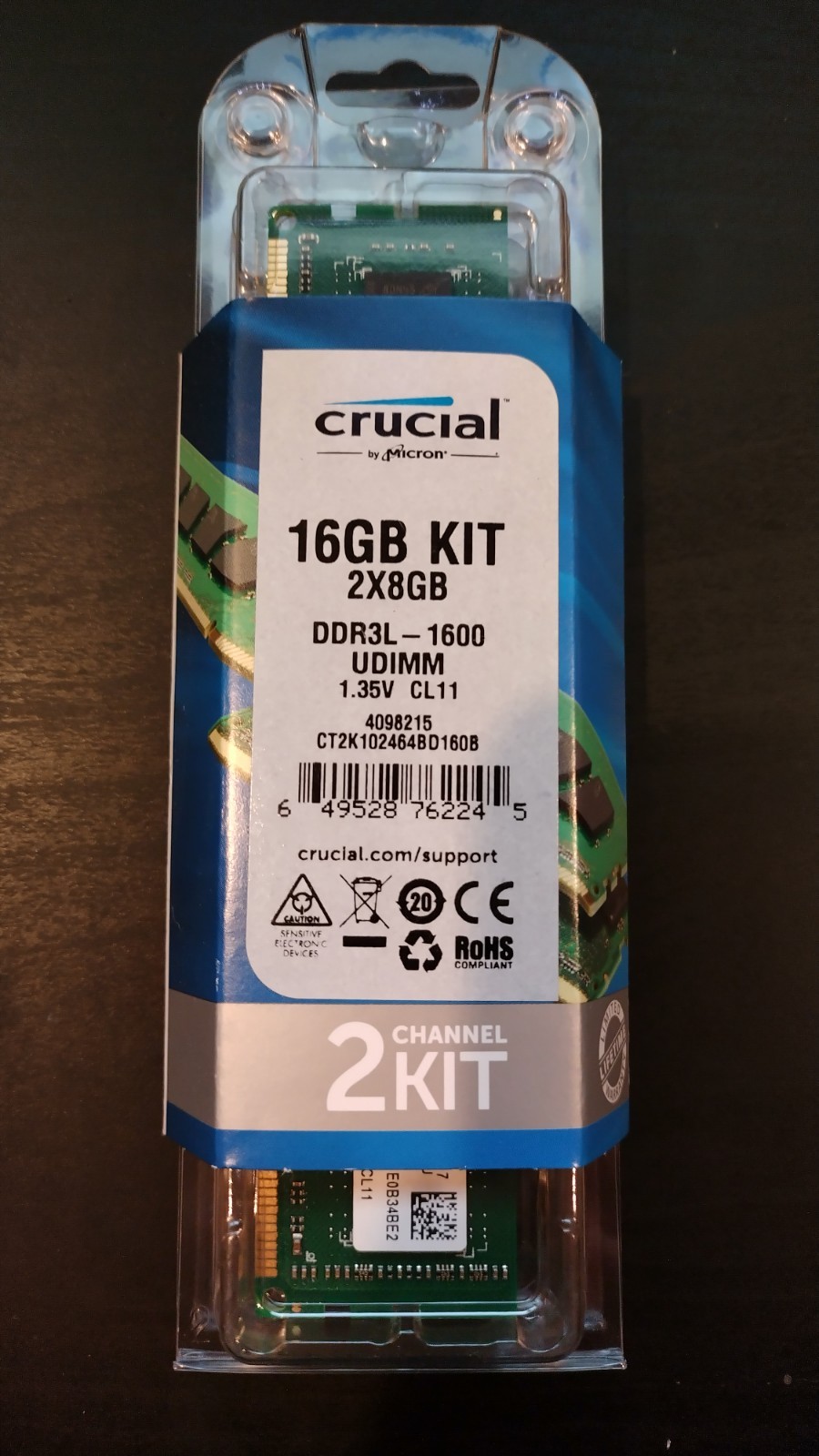 Crucial 16GB Kit (2x8GB) DDR3L-1600 UDIMM Desktop Memory