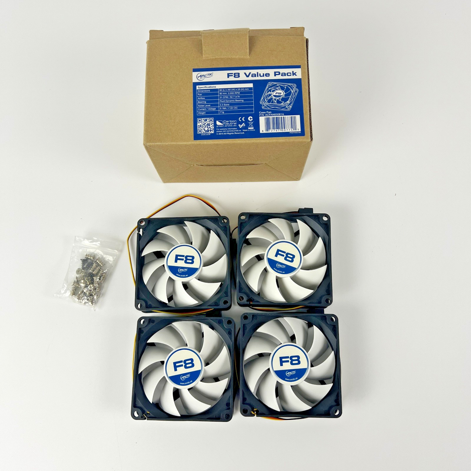 ARCTIC F8 80mm Case Fan Value Pack Lot of 4 3-Pin 2000RPM ACFAN00061A Boxed