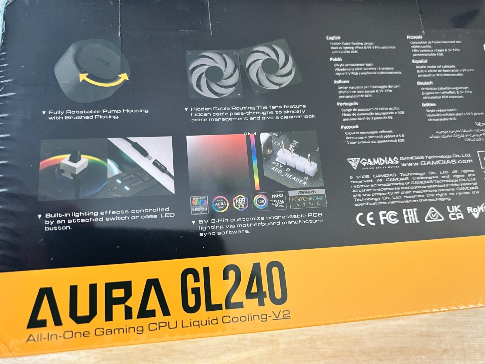 GAMDIAS Aura GL240 V2 Liquid Cooler RGB, Dual-Fan, Nylon-Braided Tubes