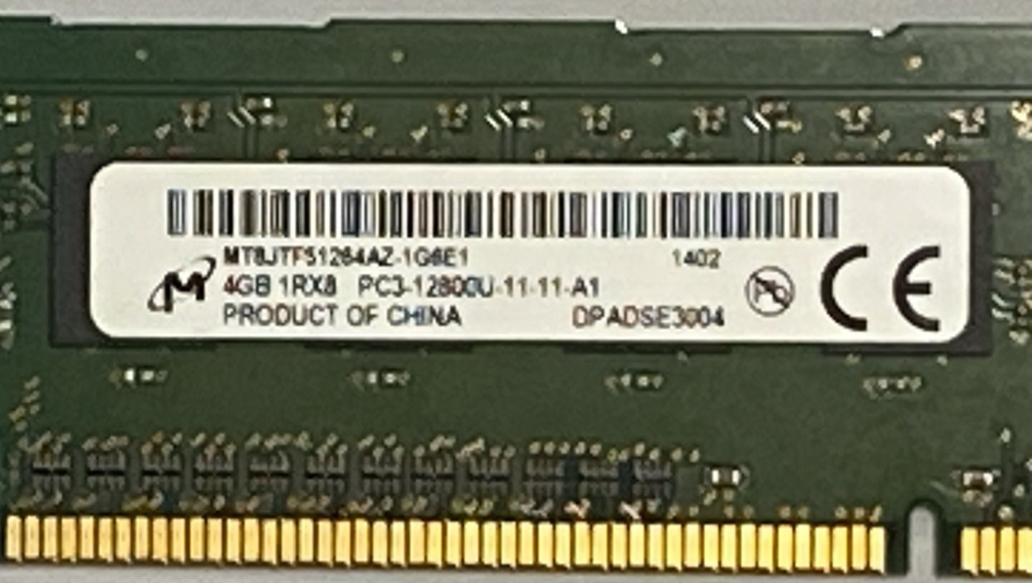 LOT OF 2 | Micron 4GB PC3-12800u DDR3-1600MHz 1Rx8 8GB TOTAL MT8JTF51264AZ-1G6E1
