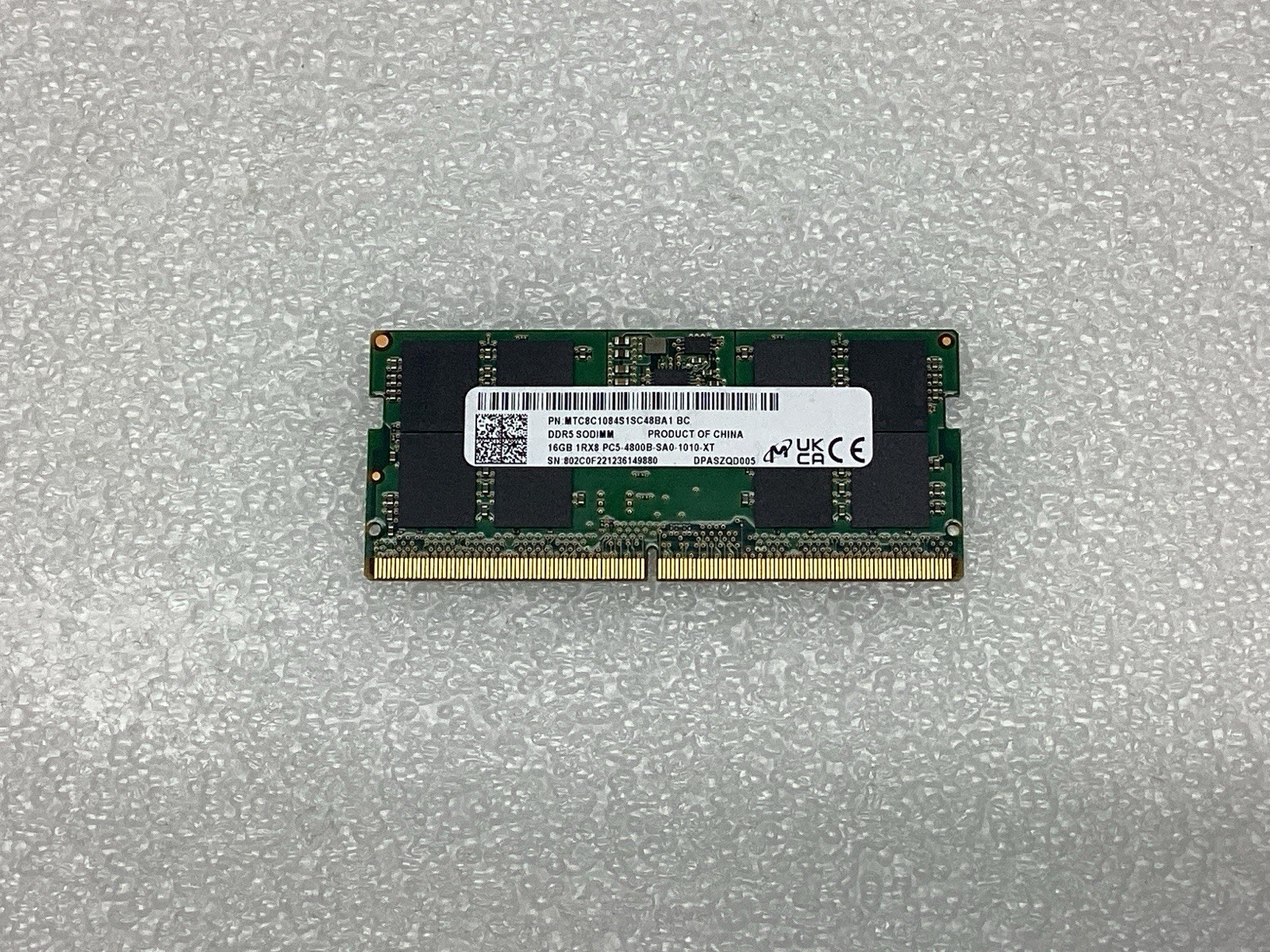 Micron 16GB SoDimm DDR5-4800B PC5-38400 1Rx8 Non-ECC 1.1V MTC8C1084S1SC48BA1