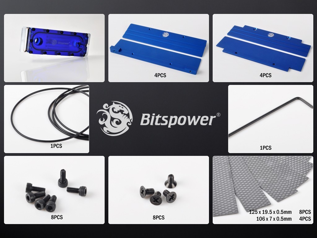 Bitspower Universal RAM Module Water Cooling Set For 6 Banks 6-DIMMs – Blue/Blue