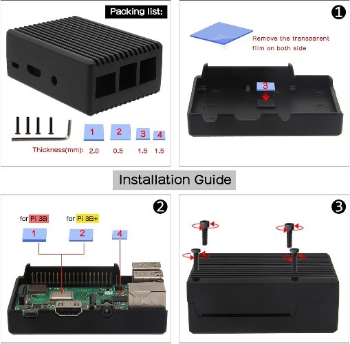 Raspberry Pi 3 B Plus Aluminum Alloy Case Heatsink Pillar Passive Cooling P252
