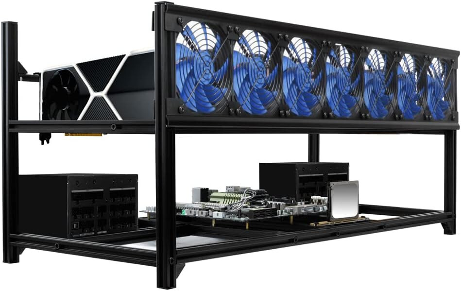 Kingwin KC‑8GPU 8‑GPU Open‑Air Aluminum Mining Rig Case Frame – 7 Fan Slots