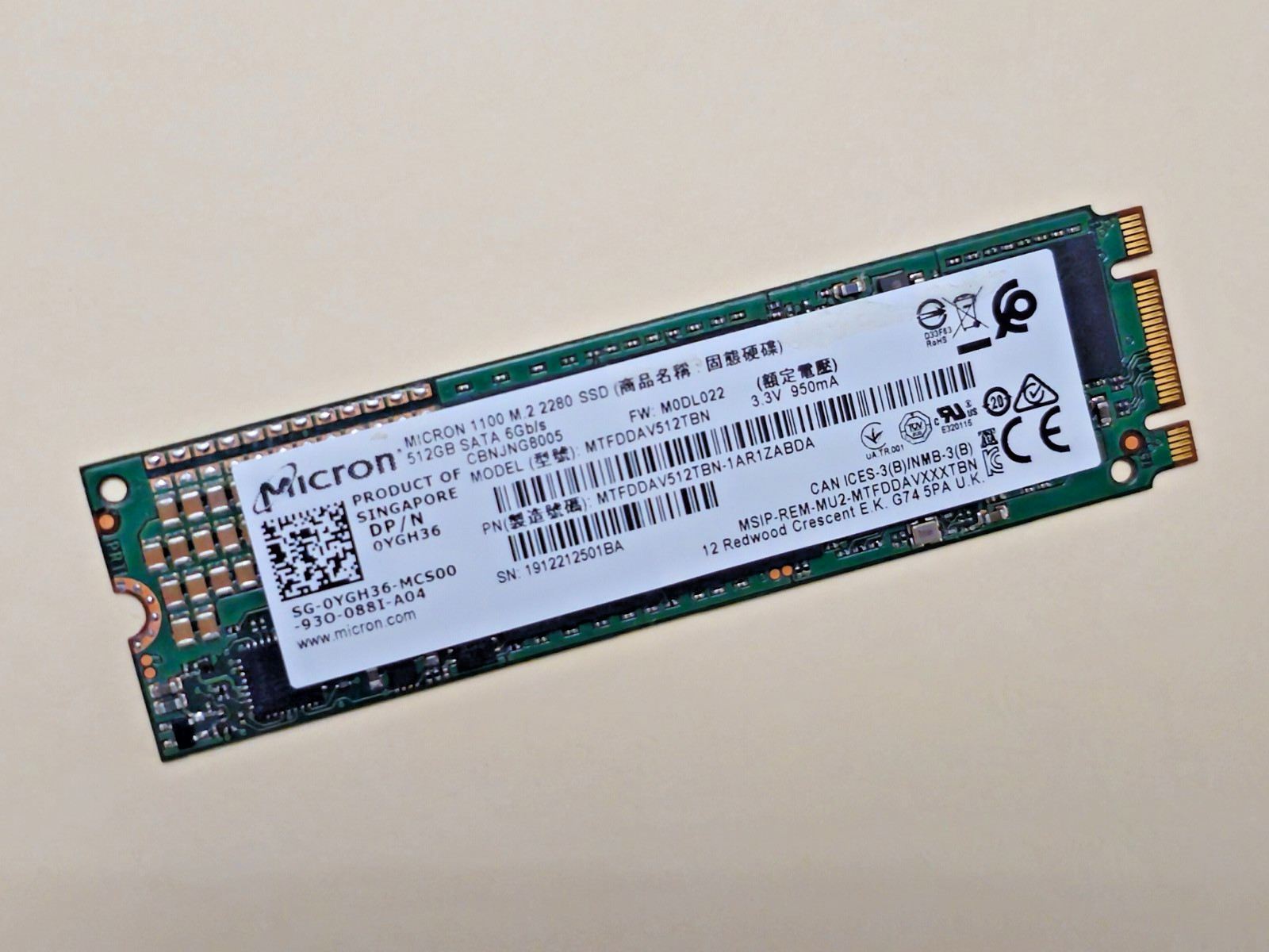 Micron 1100 ( 512 GB ) Storage Internal SSD-Health 85%