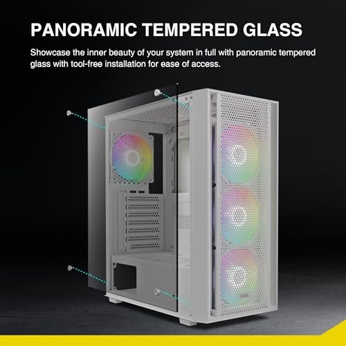 White ATX Mid Tower Gaming Computer PC Case with Side Tempered AURA GC2 E WH A