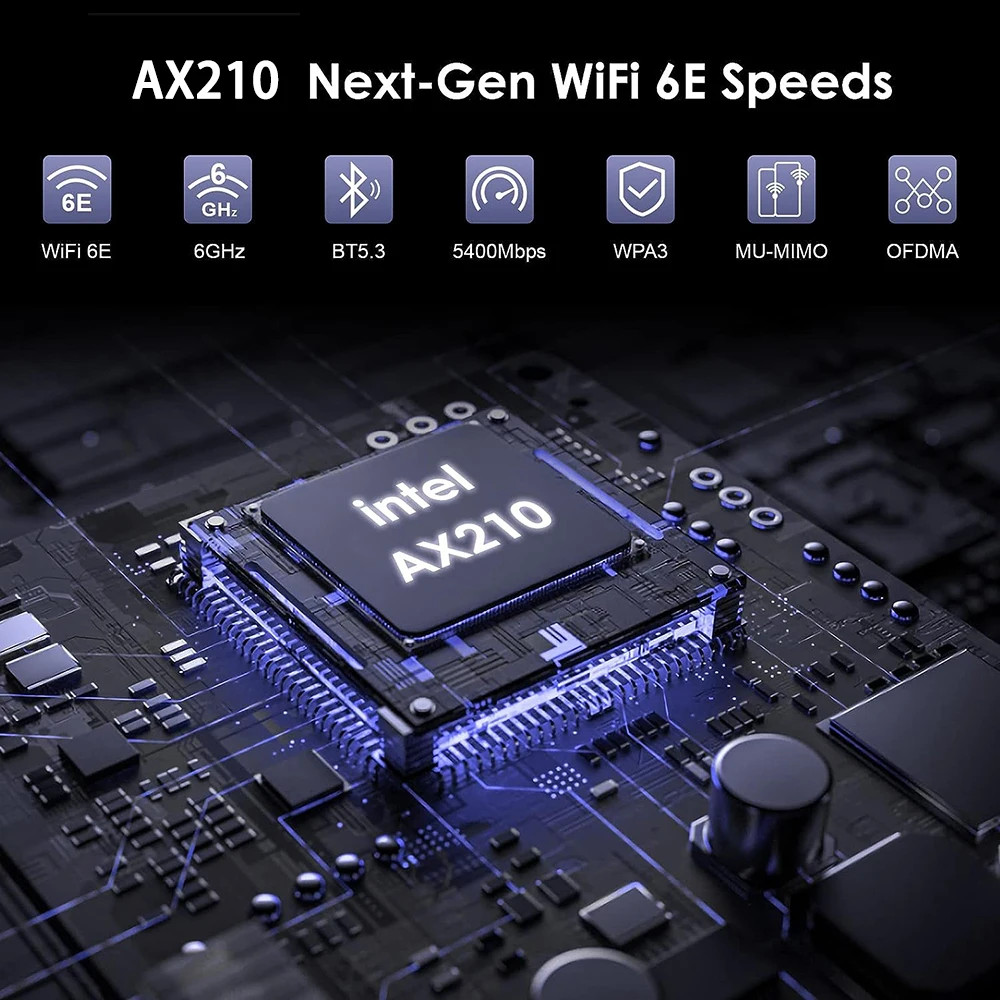 WiFi 6E 5374Mbps AX210 PCIE Wireless Bluetooth 10dbi Antenna For Win 10/11