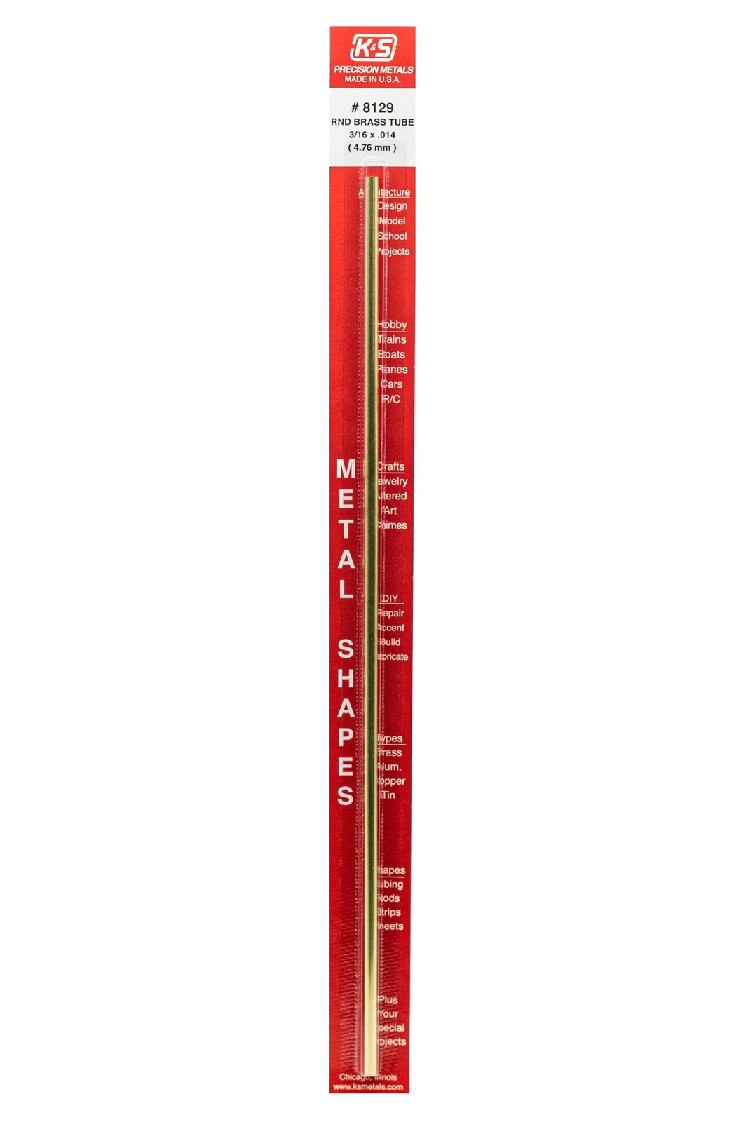 K&S 8129 Round Brass Tube, 3/16″ OD x 0.014″ Wall x 12″ Long, 1 Tube, Made in…