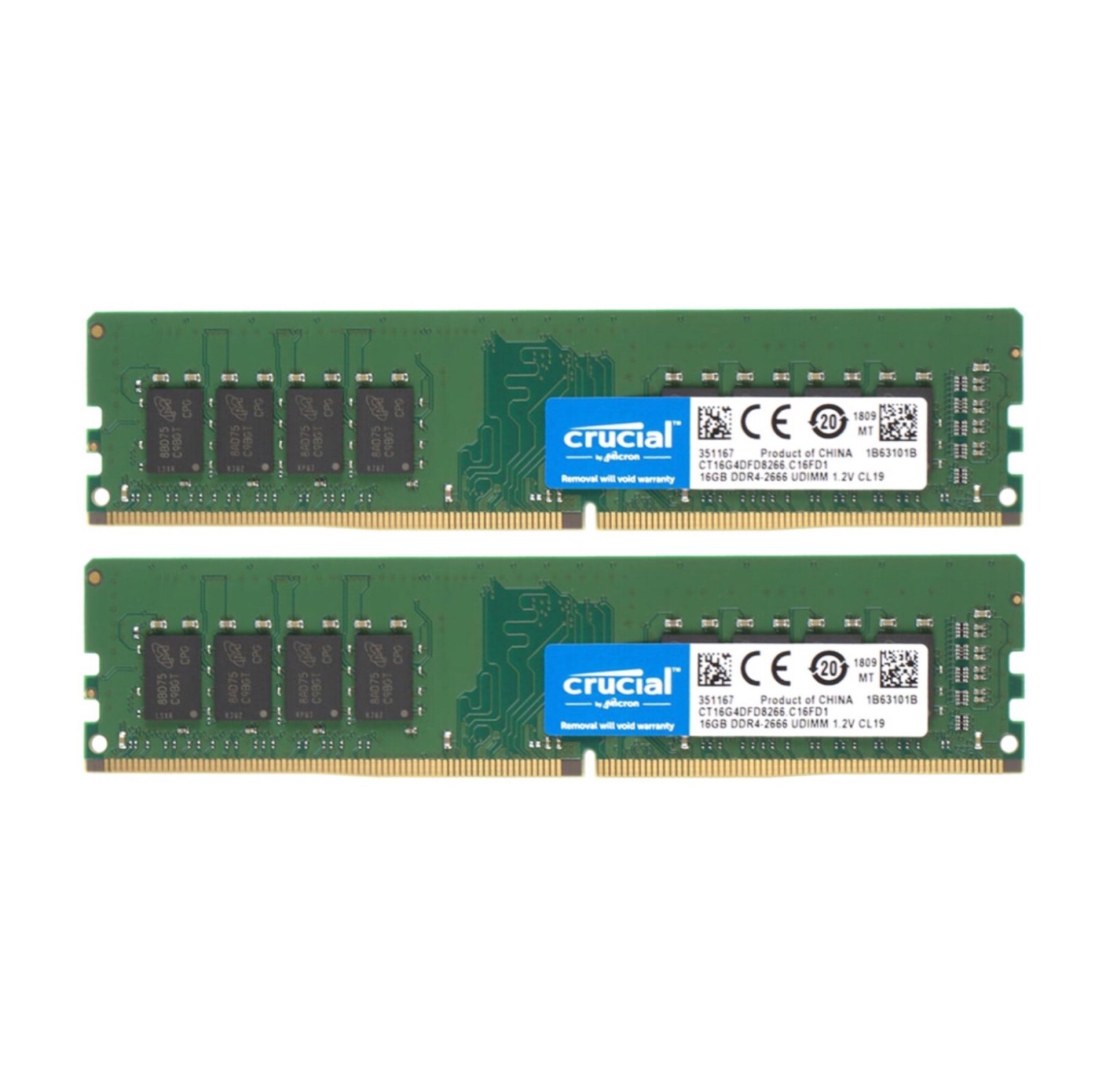 Crucial 32GB (2X16GB) DDR4 2666MHz PC4-21300 CUnbuffered Desktop DIMM Memory Ram