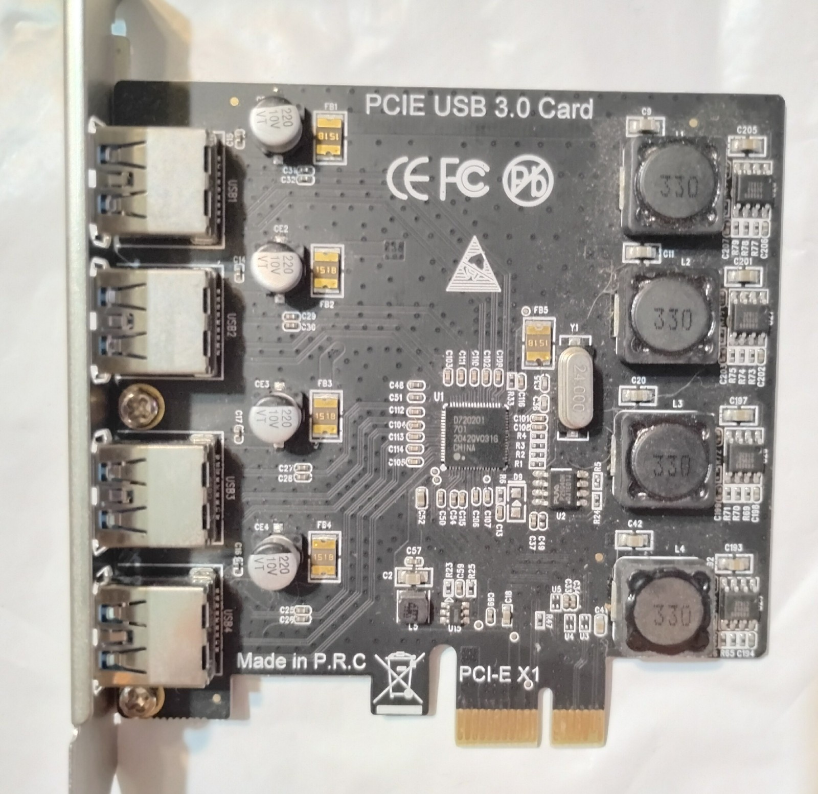 4 PORT PCI-E PCIE USB 3.0 HUB CARD