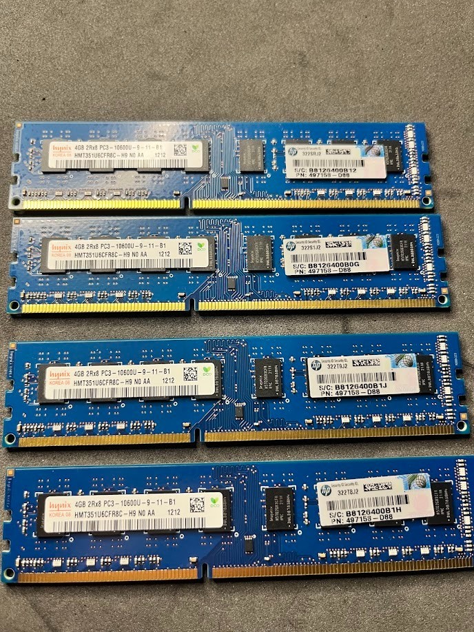 Hynix HP 16GB (4x4GB) DDR3 1333MHz PC3-10600U Desktop RAM HMT351U6CFR8C-H9