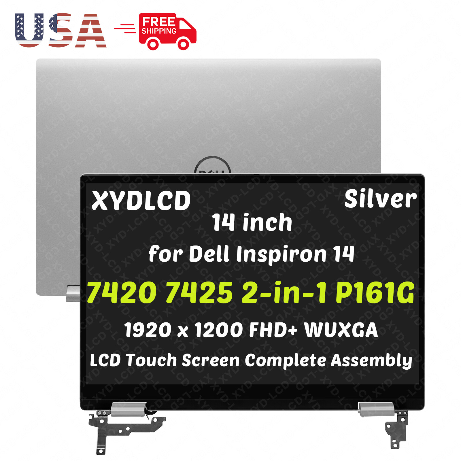 for Dell Inspiron 14 7420 2-in-1 P161G P161G001 LCD Touch Screen Complete SIlver