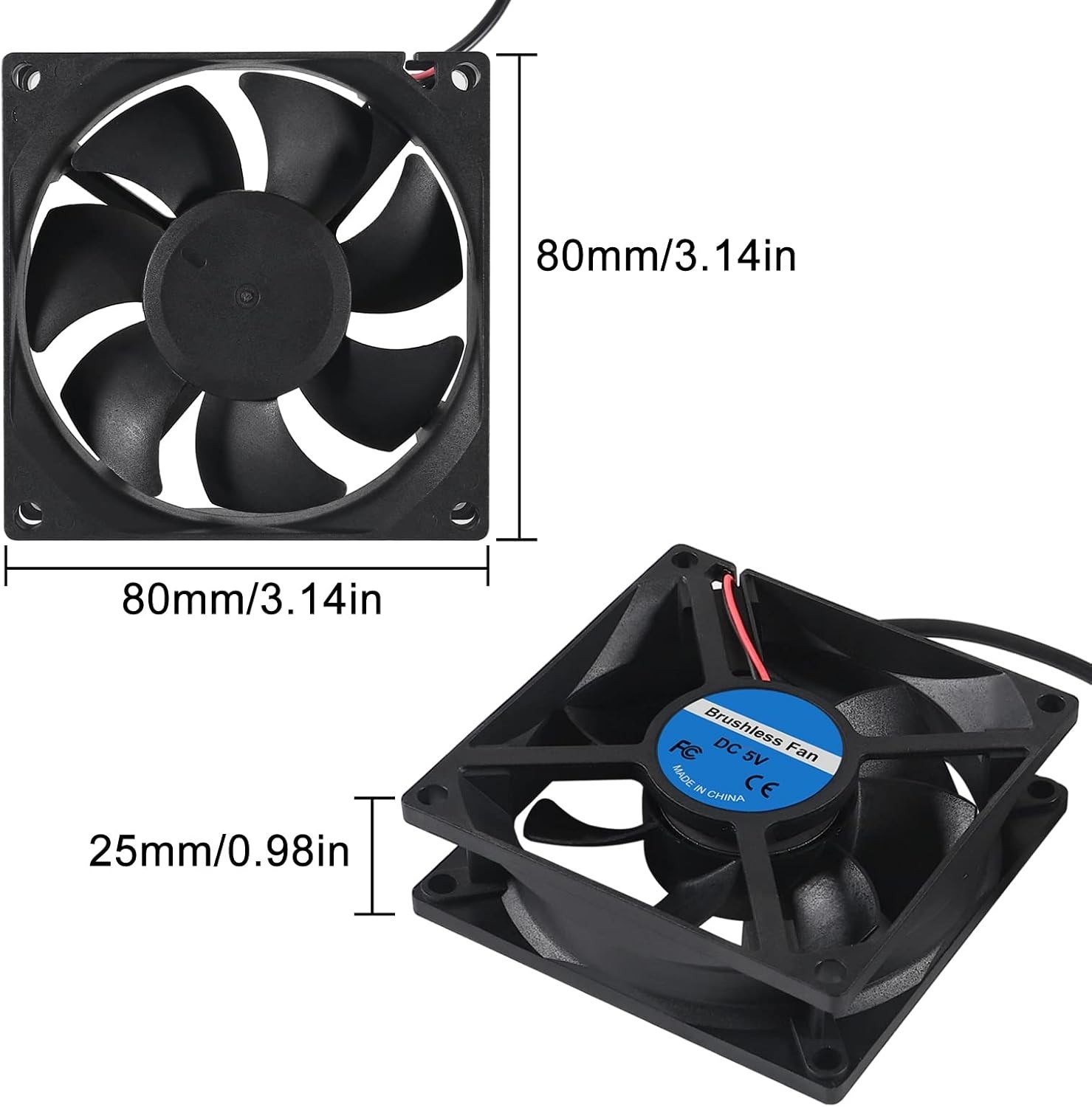 2PCS 80mm Brushless DC 5V USB Cooling Fans – Low Noise & High Performance
