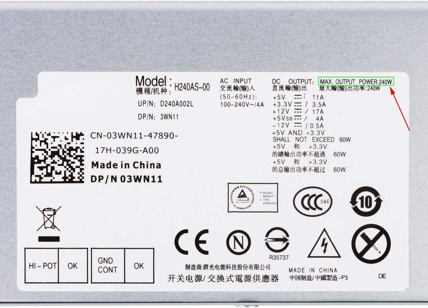 240W SFF Power Supply Fors Dell Optiplex 390 592JG 66VFV 2TXYM CCCVC L240AS-00