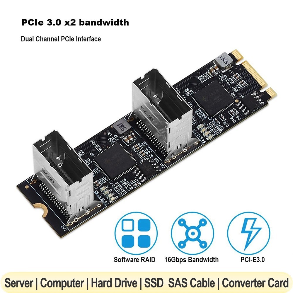 M.2 PCIe3.0 to 8 Ports SATA 6G Controller Card B/M key with 2 Mini SAS Interface