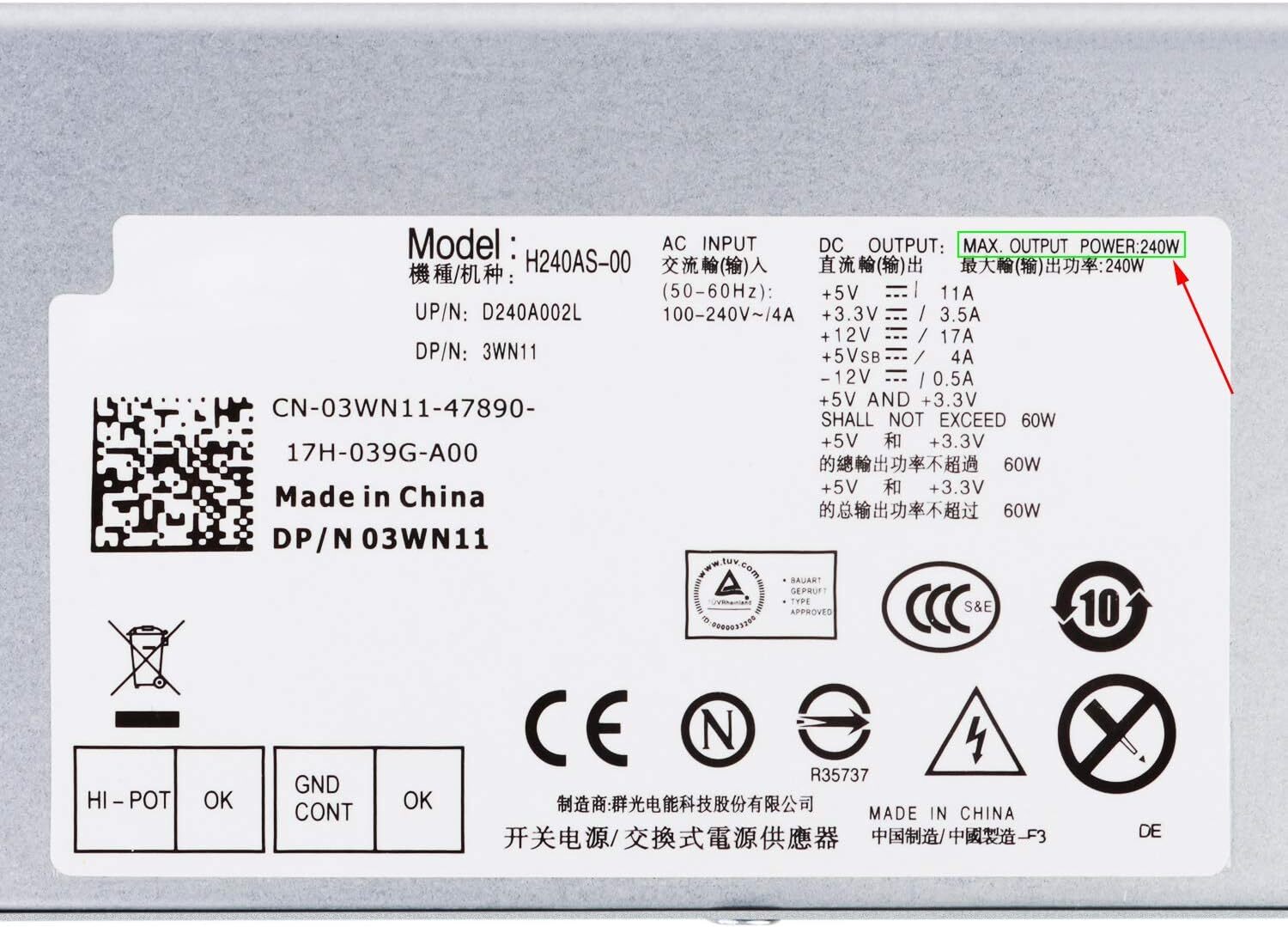 SFF Power Supply Fits Dell Optiplex 3010 L240AS-00 L240ES-00 H240ES-00 H240AS-00