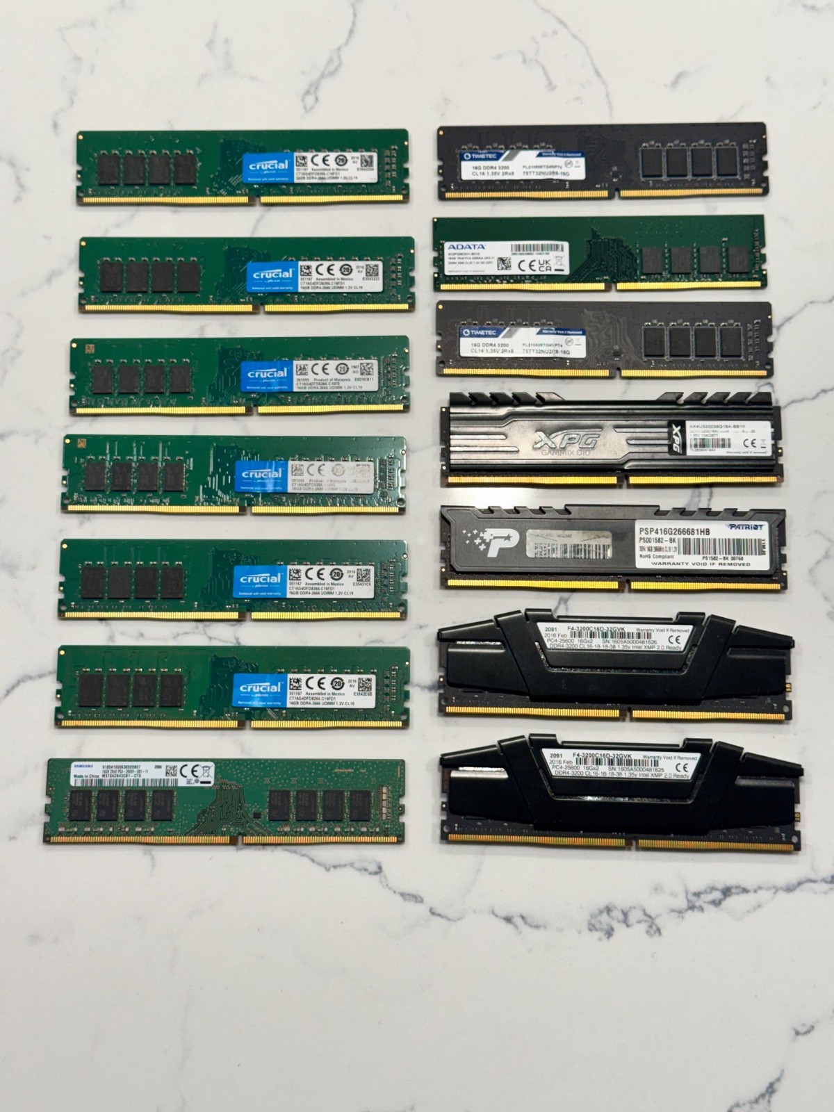Lot of 14 DDR4 16GB Desktop PC DIMM RAM Modules – Assorted Memory