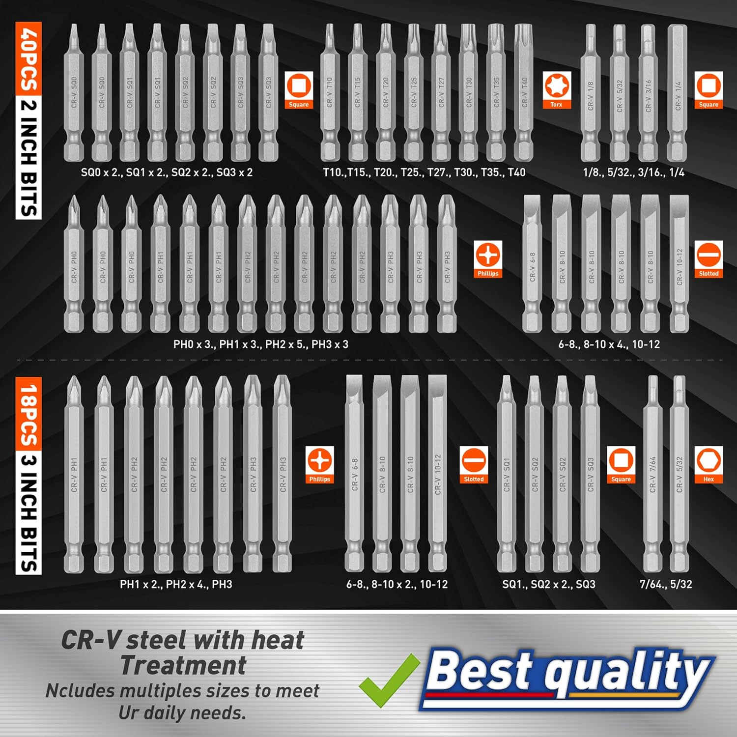 258-Piece Ultimate Screwdriver Bit Set,Chrome Vanadium Steel Driver Bit Set, Sec