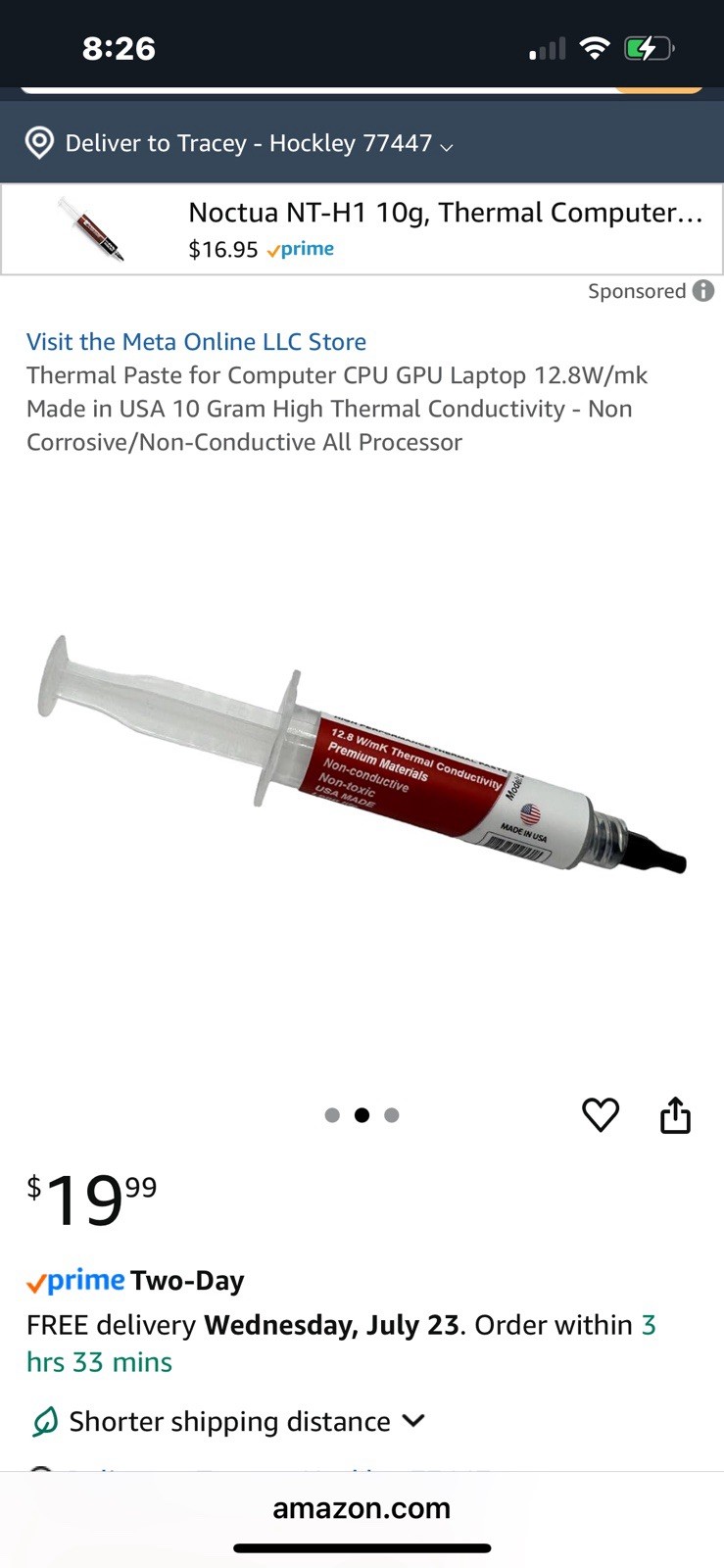 Meta Online High Performance Thermal Paste 12.8W/mK Non Conductive And Non Toxic