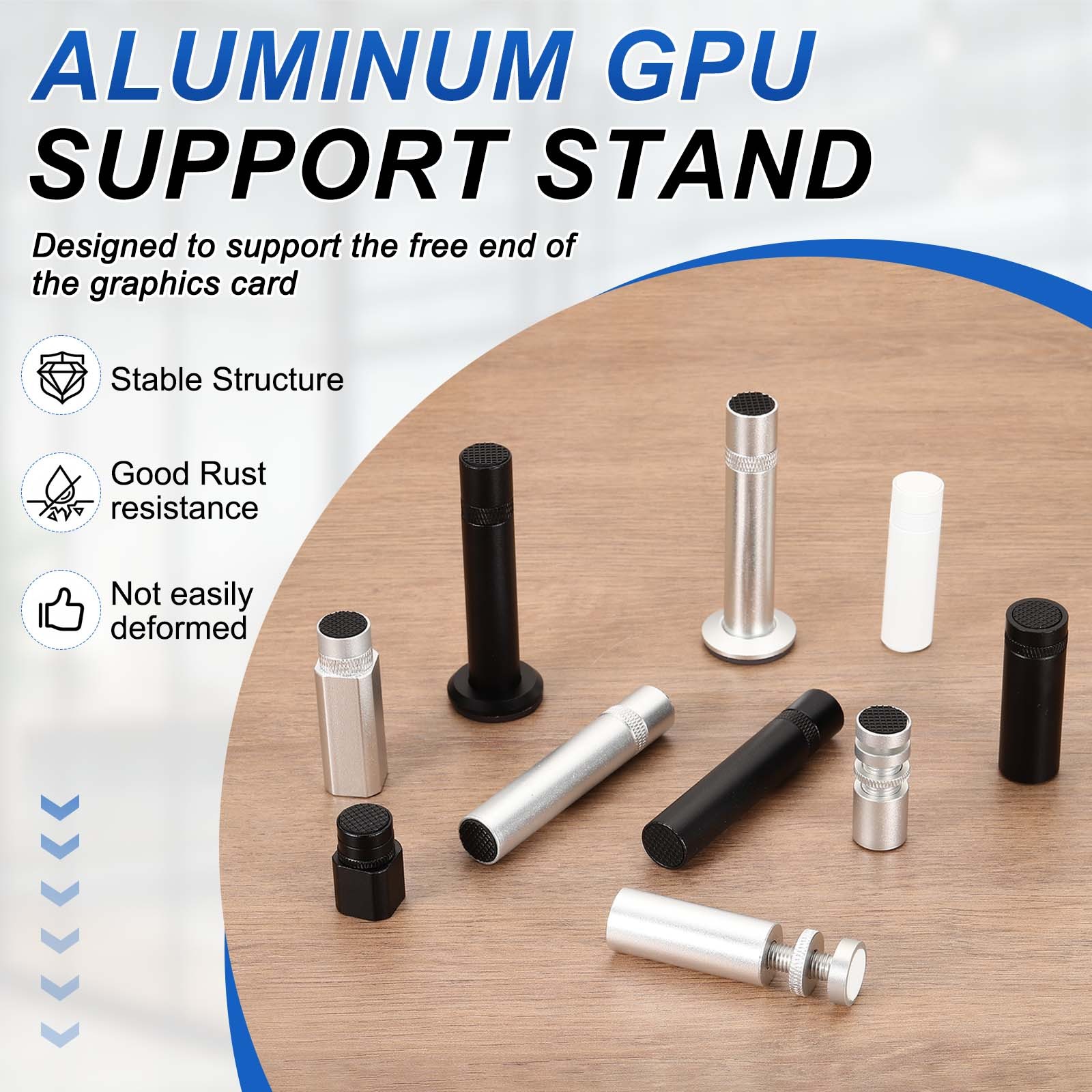 GPU Support Stand, Graphics Card Support Square 1.9-3.1Inch Adjustable, Silver