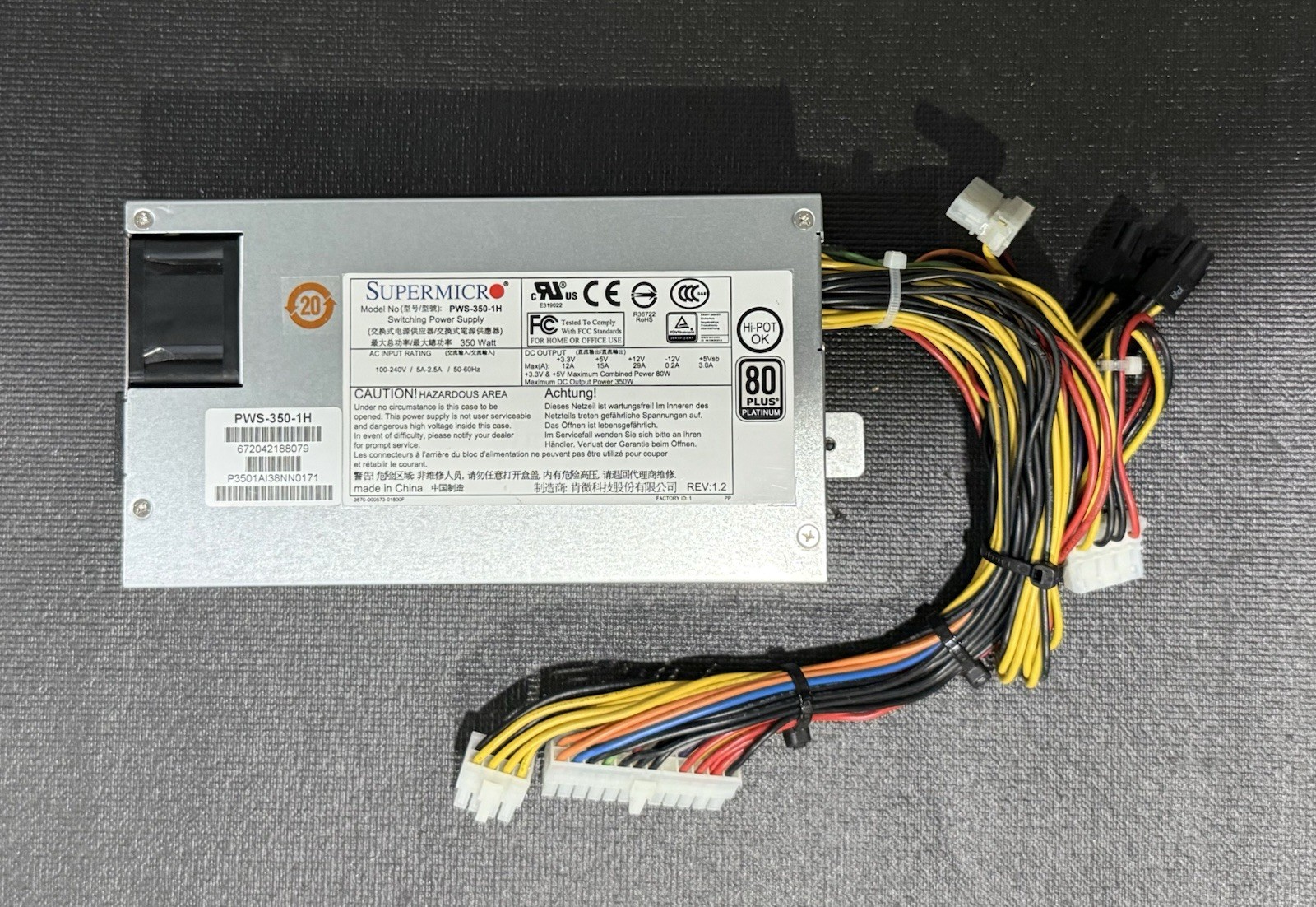 Supermicro PWS-350-1H 350W 1U Server Power Supply 80+ Platinum PSU | Tested