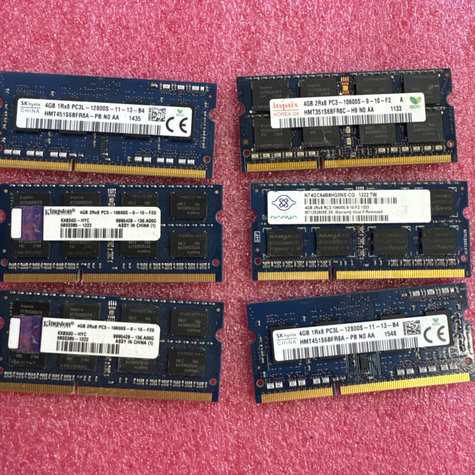 mixed lot of 6pcs 4GB Laptop Memory SK Hynix KINGSTON