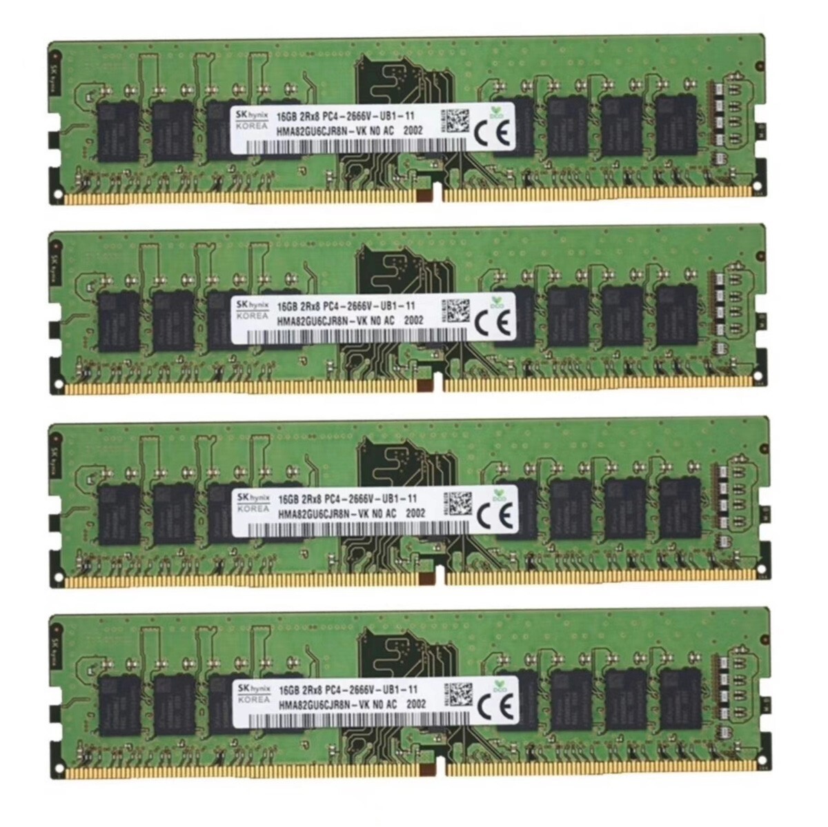 Hynix 64GB 4X16GB DDR4 2666MHz PC4-21300 2RX8 UDIMM Memory Ram HMA82GU6CJR8N-VK