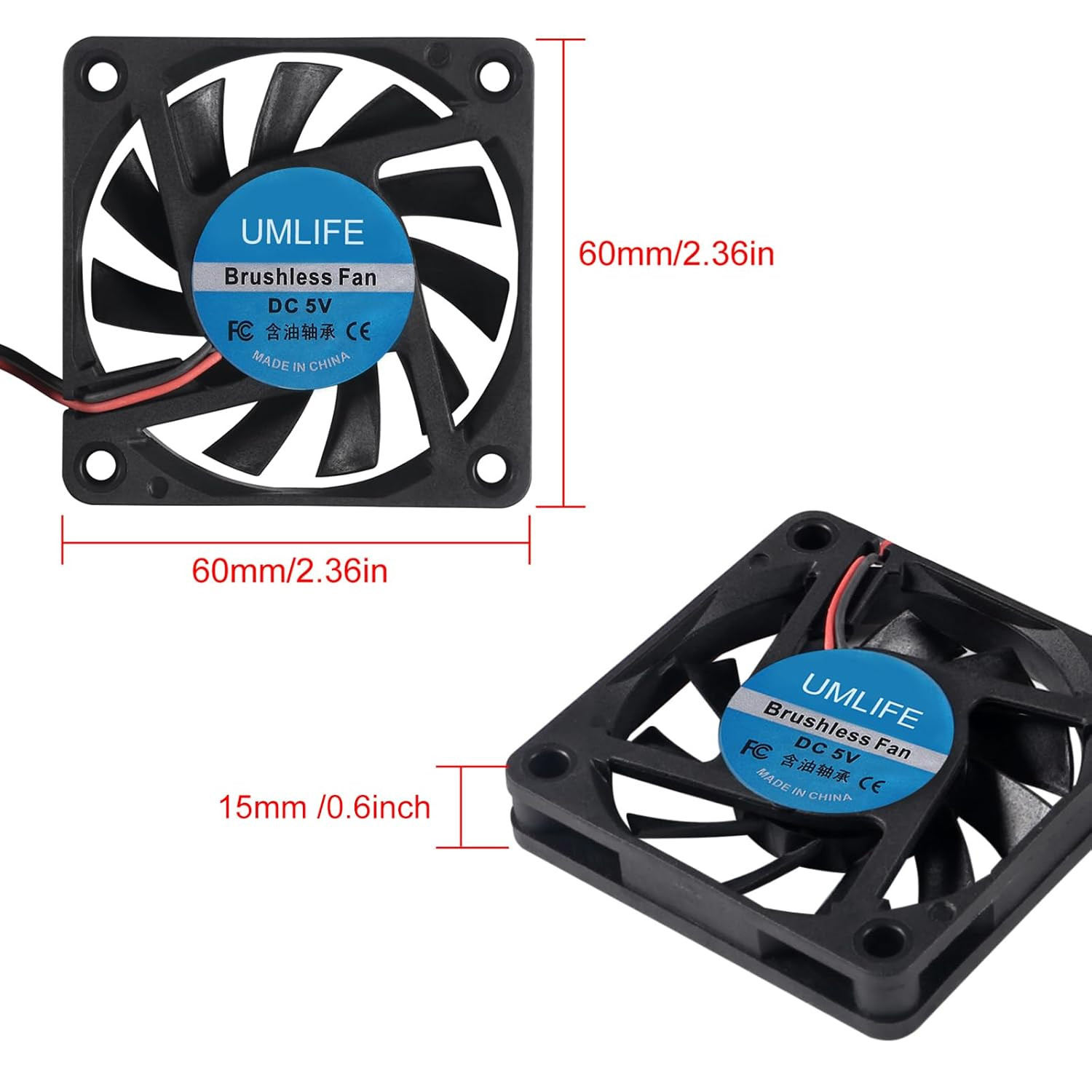 4PACK DC 60mm USB Fan 5V 6015 Brushless Cooling Fan 60mmx15mm 5V USB for PC Comp
