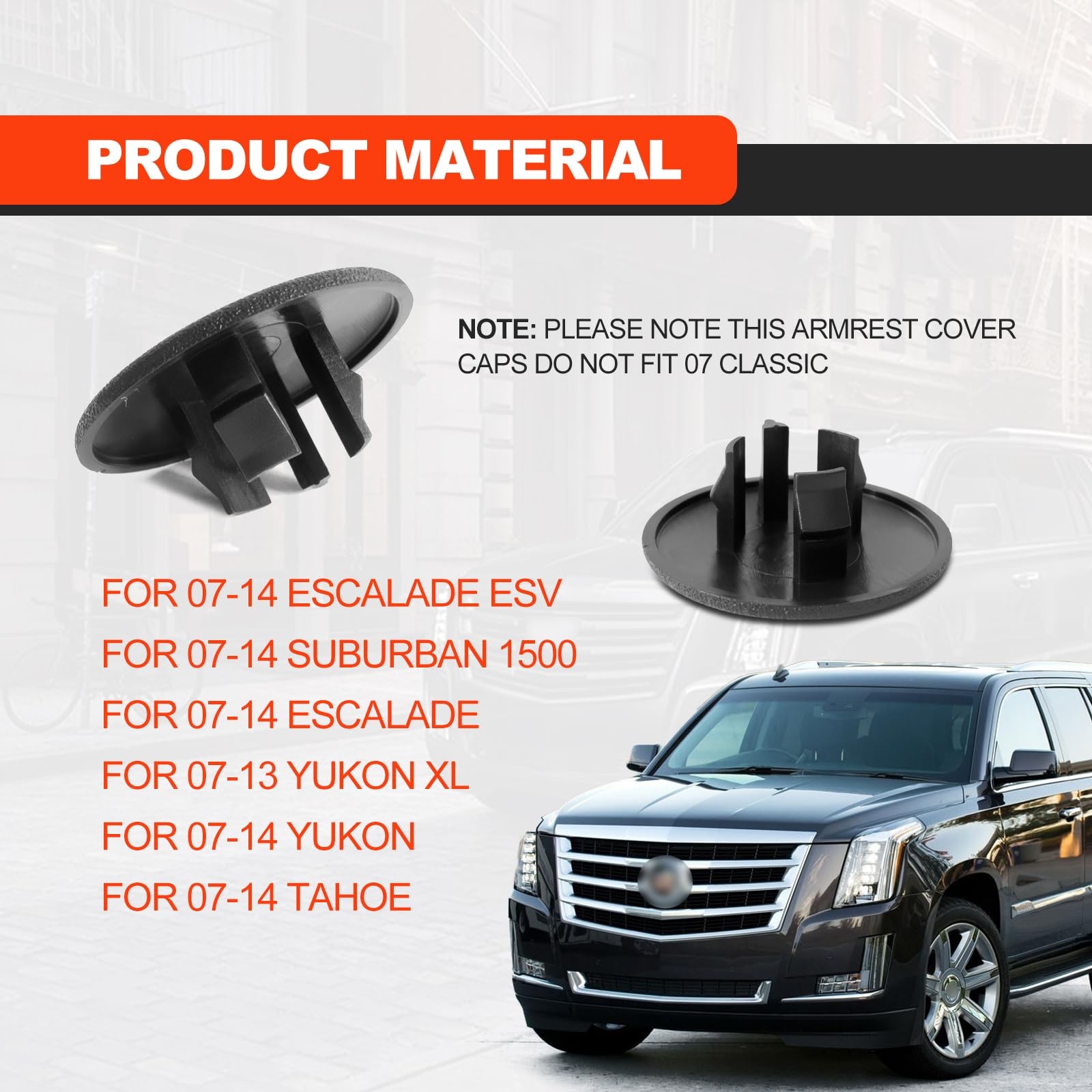 2pcs Armrest Cap Cover Compatible with 07-19 Tahoe Suburban Yukon black