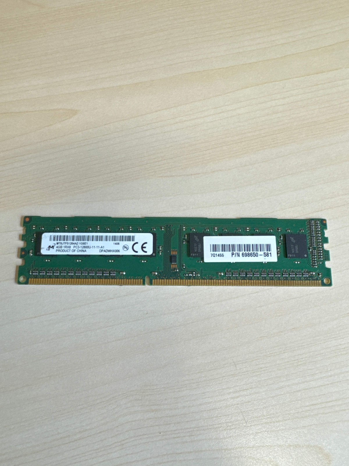 Micron 4GB PC3-12800U DDR3-1600MHz 1Rx8 8GB TOTAL MT8JTF51264AZ-1G6E1