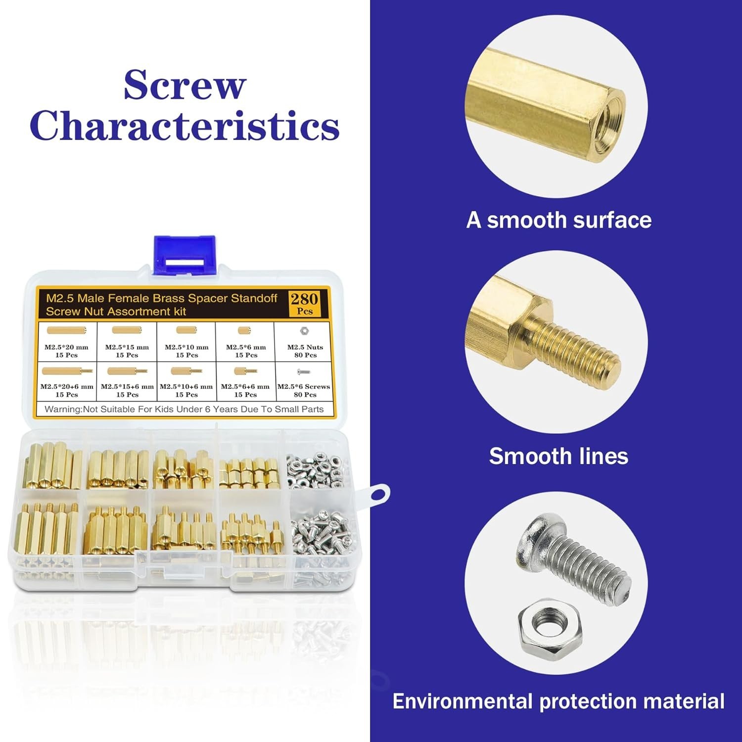 High-Quality Brass M2.5 Standoffs & Screws Kit – 280 Pieces Organized for Ease