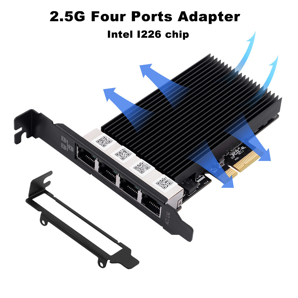 Intel I226 PCIe X4 Network Ethernet Card 4-Port 2.5G RJ45 2500Mbps for Gaming