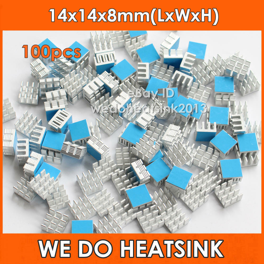100pcs Silver 14*14*8mm Aluminum Heatsink Radiator Cooler With Blue Thermal Pad