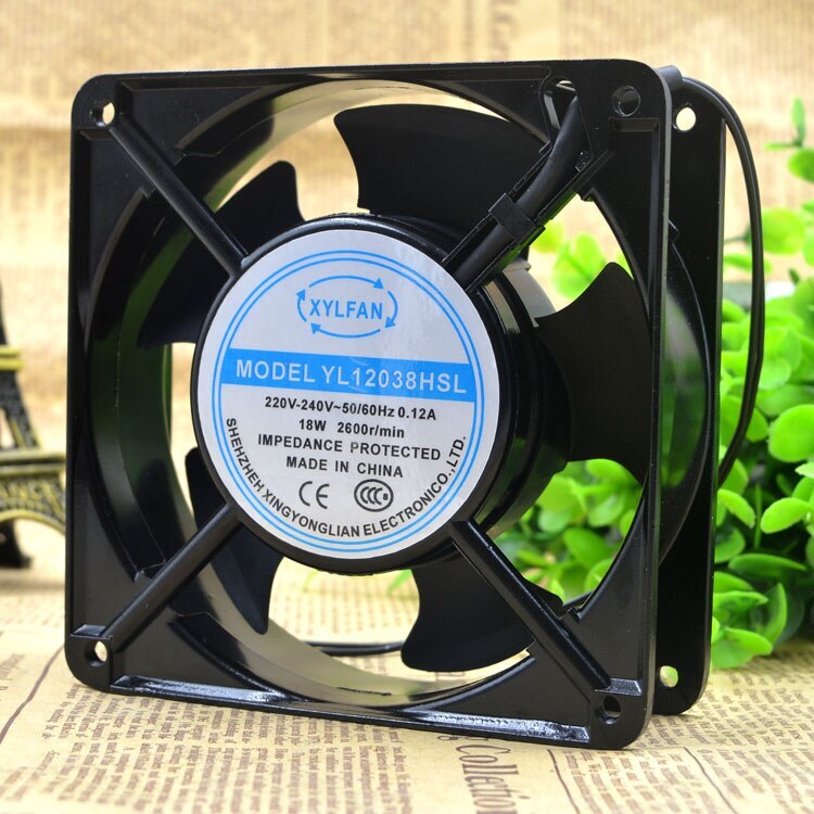 YL12038HSL Computer Cooling Fan AC 220V 0.12A 18W 2600RPM 12038 2 Wires 50/60HZ