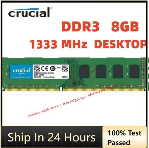 CRUCIAL DDR3 8GB 1333 MHz PC3-10600 Desktop 240-Pin DIMM Non ECC Memory RAM 1x8G