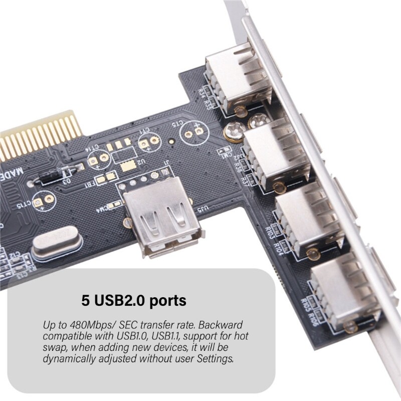 480Mbps PCI to USB 2.0 Extension Card Adapter Expansion Card USB 2.0 5 Port