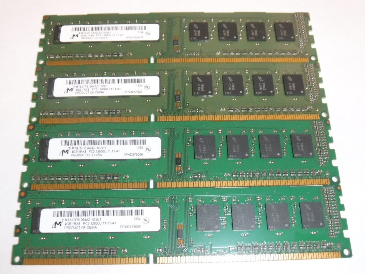 Micron 16GB (4×4GB) DDR3‑1600 PC3‑12800U 1Rx8 Desktop RAM MT8JTF51264AZ‑1G6E1