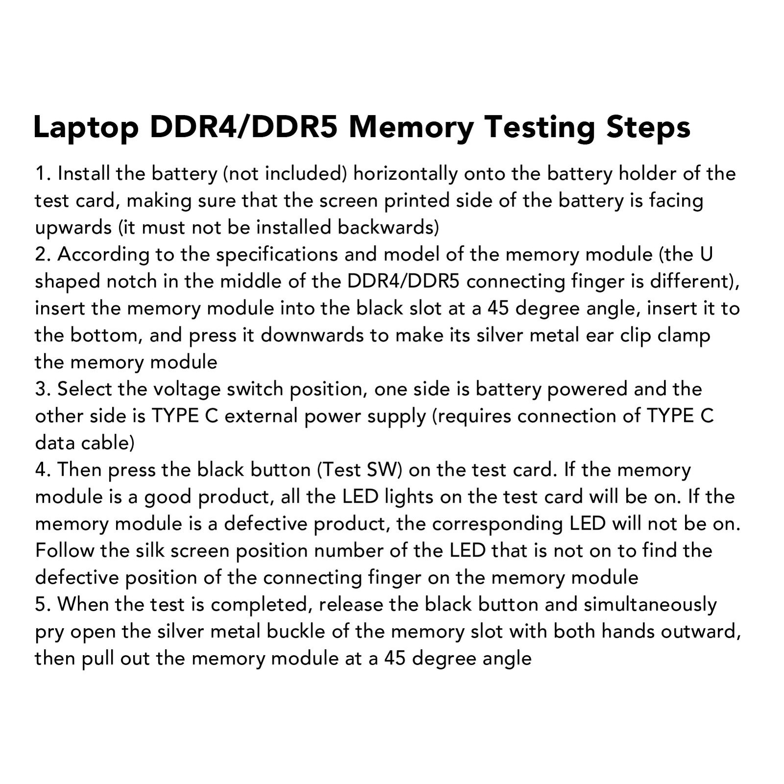 2 In 1 DDR4 DDR5 Memory Tester LED Light Troubleshoot Laptop Desktop Server